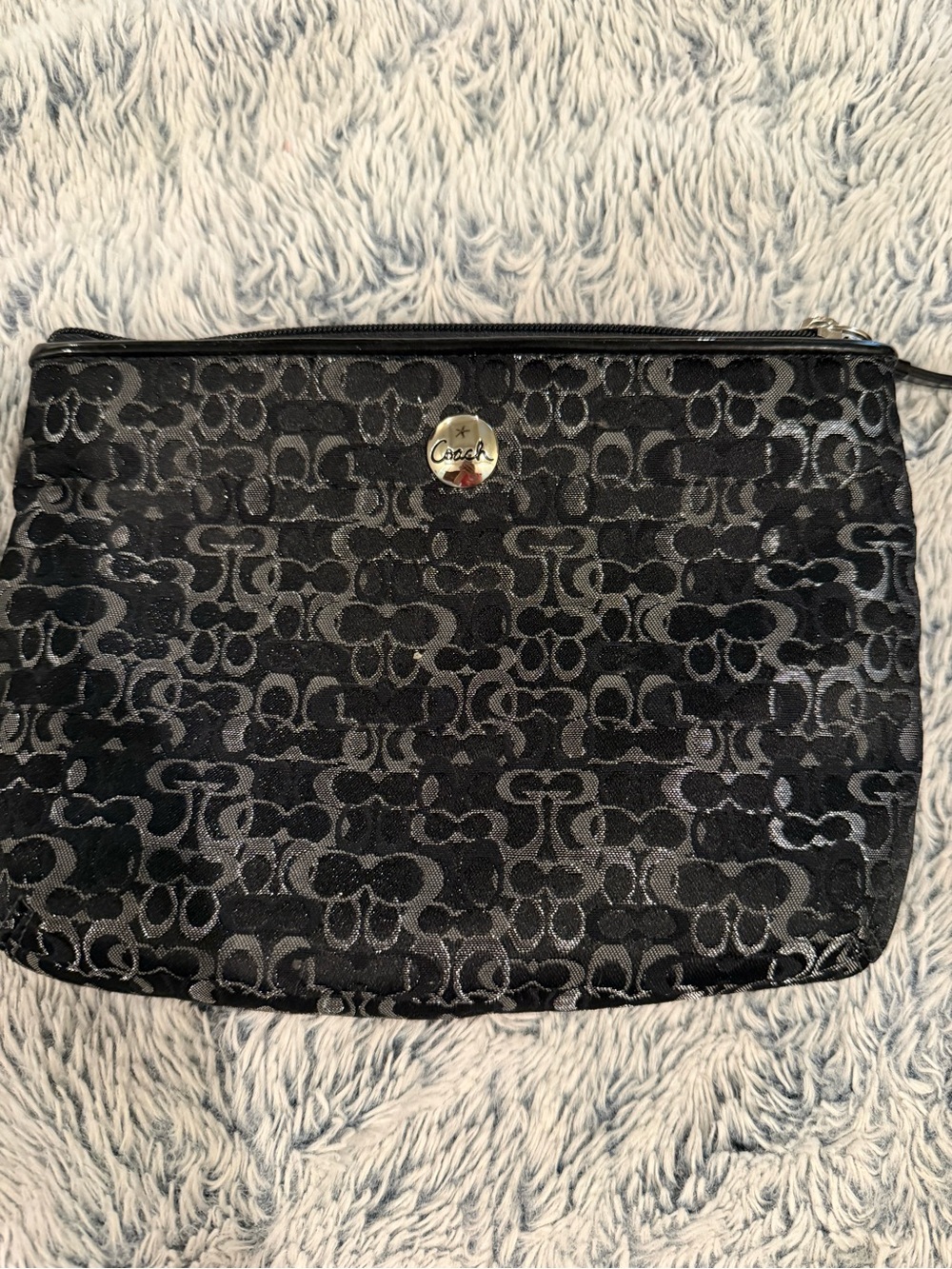 Coach Black and Silver Signature Jacquard Cosmetic Bag